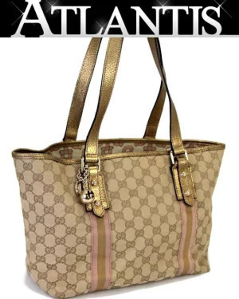 Gucci GG Canvas Tote Bag x Leather Brown Pink